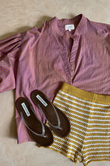 Summer knit shorts styled with the flounce shirt by LILYA
