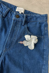 Detail photo of contrast stitching on the Gigi denim jeans by LILYA.