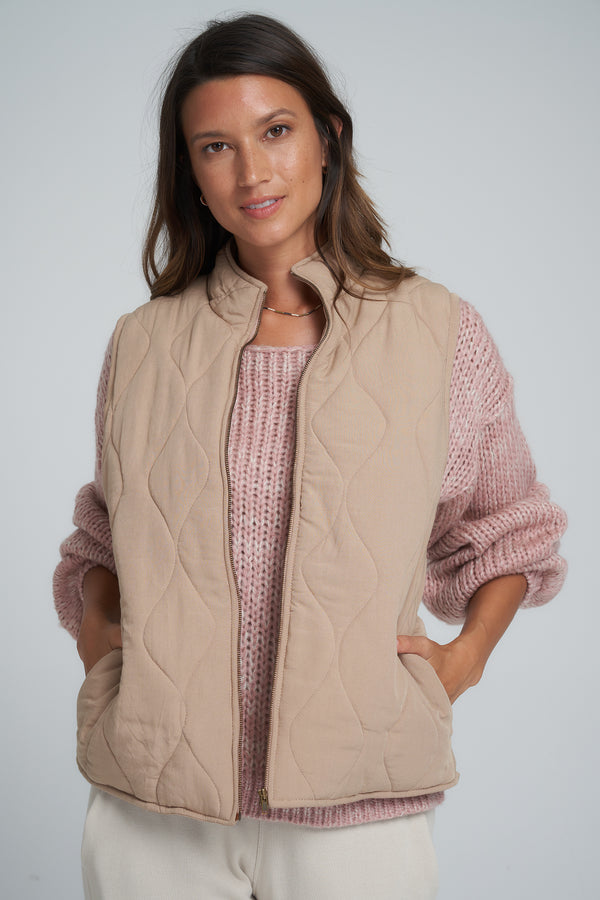 A model wearing a brown vest in Australia