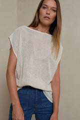 Lightweight summer mesh tee layered over swimwear