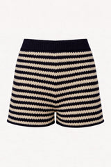 Ghost image of knitted striped summer shorts with wide waistband