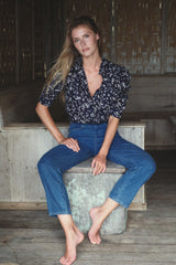 Woman wearing lilya woodford blouse, perfect for women over 40 for everyday wear.