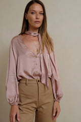 LILYA silk-touch relaxed-fit blouse