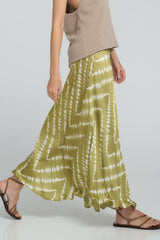 Side view of silky Ashbourne Skirt in Matcha print