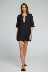Bellini Dress black linen full length front view