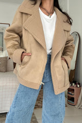 Girl wearing Berkley Camel Jacket in soft shearling with zip up front