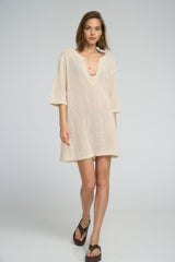Brava Mesh Dress in Natural front view