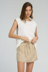 Detail of breathable linen texture and stitching