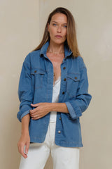 Relaxed cotton overshirt with button-through front