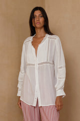 Lightweight rayon voile blouse with lace detailing and floaty sleeves
