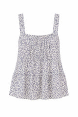 Cotton linen floral top with tiered silhouette and picot trim