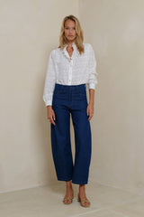 LILYA relaxed-fit denim jeans in mid blue wash