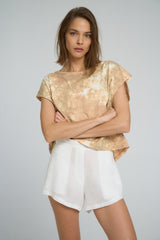 Cap sleeves detail on Pura Vida Boxy Tee Earth Tie Dye