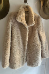 Beige fluffy faux fur winter coat