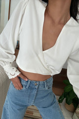 Folke Wrap Embroidered Top - Ivory