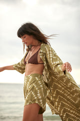 Side view of Georgie Shirt Dress in Matcha green