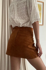 Suede brown mini skirt back view