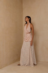 Comfortable elastic waist floral skirt with fluid movement
