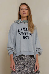 Oversized cotton sweatshirt with navy logo