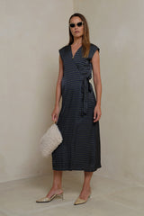 Shiny viscose wrap dress with fluid drape