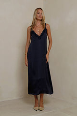 LILYA Oriana Dress navy satin slip dress