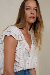 Soft rayon Ottoman Top in neutral stripe