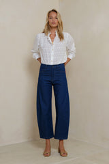 Front view of lightweight stretch denim jeans