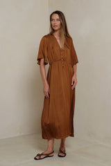 LILYA flowy viscose midi dress in Rust