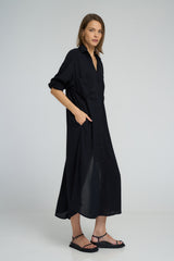 Alina Shirt Dress by LILYA front view in black