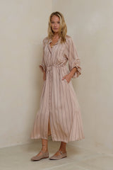 Button front maxi dress with drawstring waist for everyday comfort