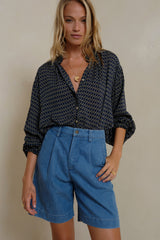 High-waisted cotton denim shorts