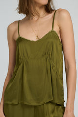 Close-up of scalloped neckline on viscose camisole