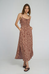 Side splits on flowing rayon midi dress