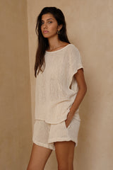 Mesh Shorts in Natural with elasticated mid-rise waistband
