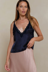 LILYA Oriana Top in Navy front view silky cami
