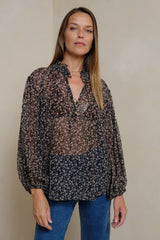 Sheer viscose chiffon floral blouse