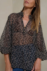 Women’s navy floral sheer blouse
