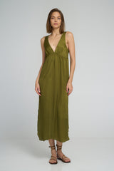 Flowing silhouette of lightweight viscose dress