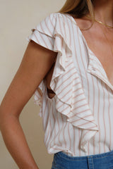 Sleeveless button-through blouse with ruffle shoulders