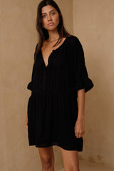 Oversized rayon voile dress with button-through front and sleeves