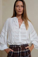 Lightweight white rayon blouse front view