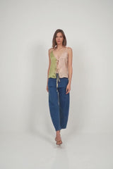 Unique outer seam barrel-leg denim jeans by LILYA Guildford