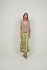 Flowing silhouette of bias-cut maxi skirt lilya