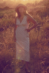 Prairie Floral midi dress with delicate picot stitching detail