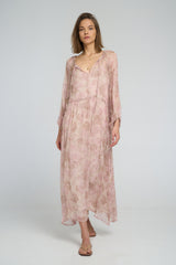LILYA Verbena Dress in Monet Floral – front view of boho chiffon maxi