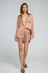 Curved hem longer at back on Roshi Shirt Rose Bisque