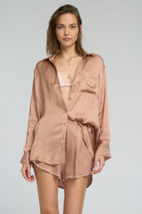 Roshi Shirt Rose Bisque front view on model