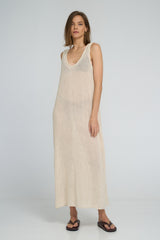 Safran Maxi Mesh Dress in Natural front view