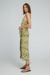 Close-up of wrap detail on relaxed fit dress