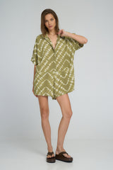 Celestial Tie Dye Matcha playsuit with side pockets